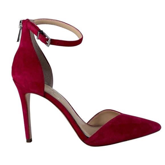 JESSICA SIMPSON PASLEAH MARASCHINO RED LUX KID SUEDE ANKLE STRAP PUMP HEELS - Picture 1 of 10